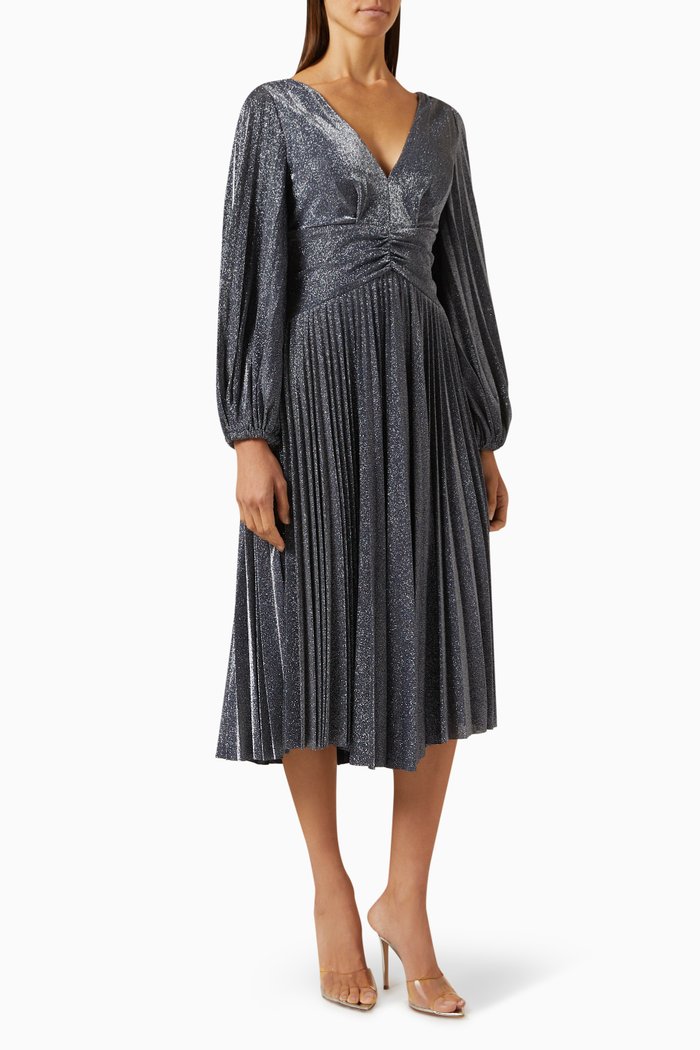 

Cut-out Pleated Dress in Lurex-nylon, Grey
