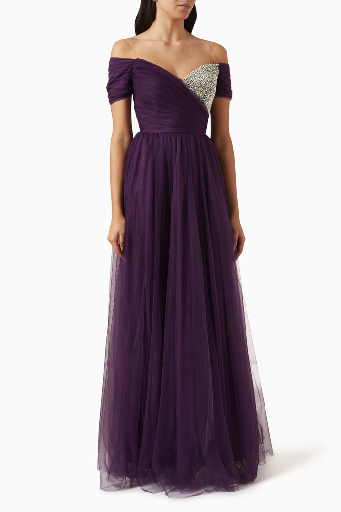 

Crystal-embellished Dress in Tulle, Purple