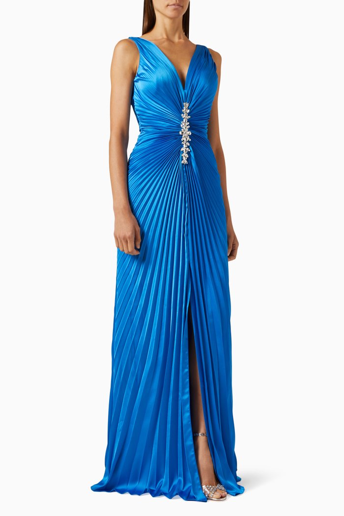 

Plisse Crystal-embellished Dress in satin, Blue
