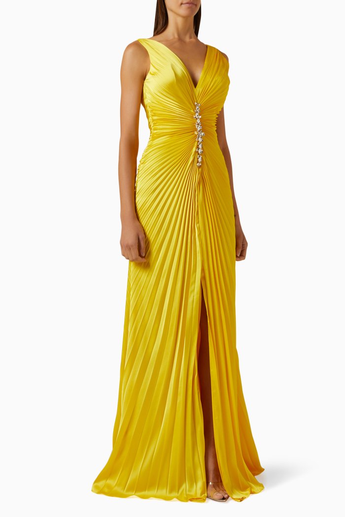 

Plisse Crystal-embellished Dress in satin, Yellow
