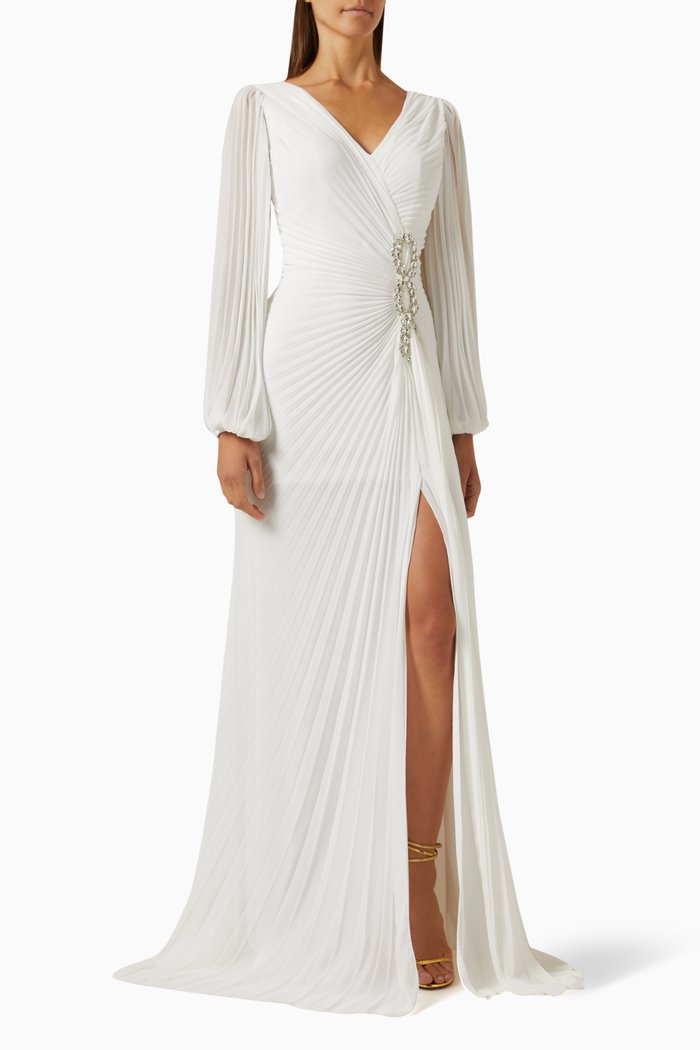 

Plisse Crystal-embellished Dress, Neutral