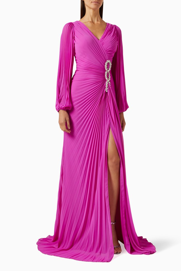 Plisse Crystal-embellished Dress, Pink