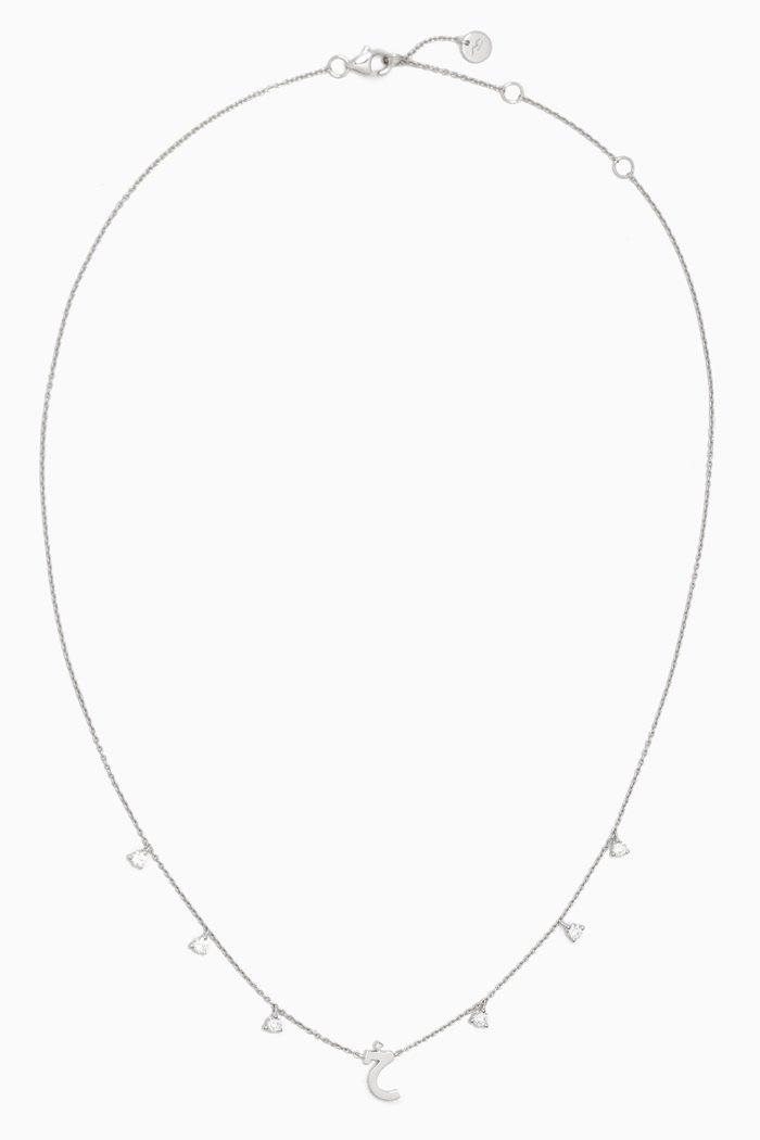 

Diamond Droplets Arabic Initial Necklace - Letter "Kha" in 18kt White Gold