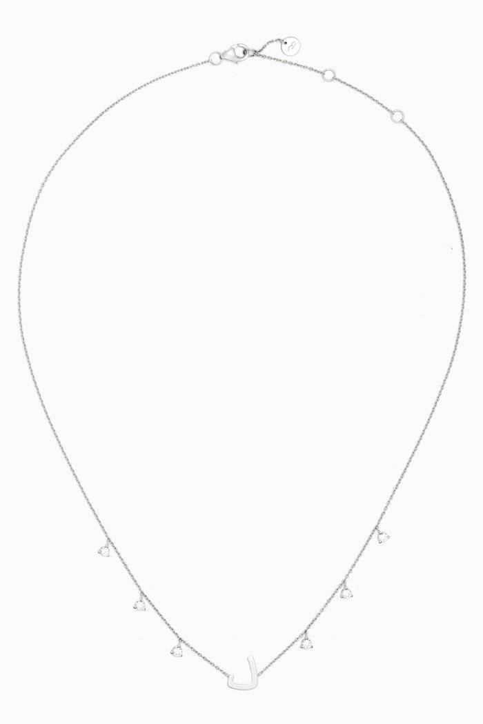 Diamond Droplet Arabic Initial Necklace - Letter "D" in 18kt White Gold
