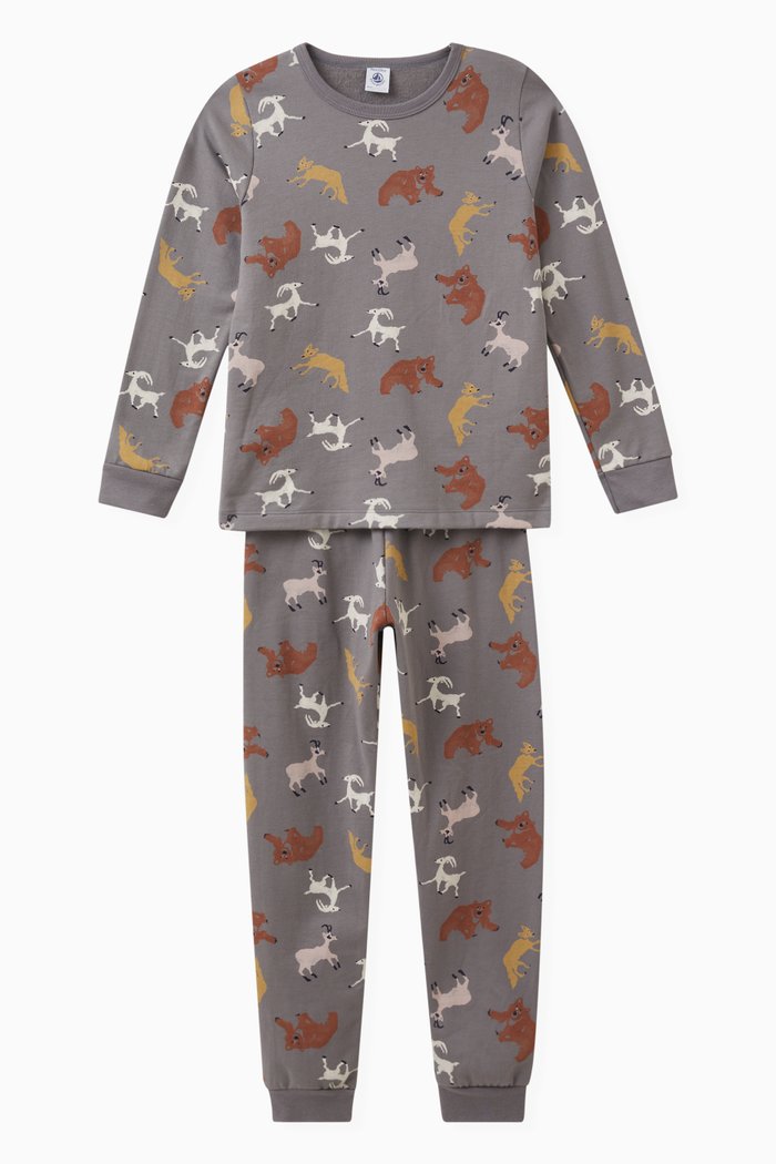 Animal Print Fleece Pyjamas in Cotton, Green
