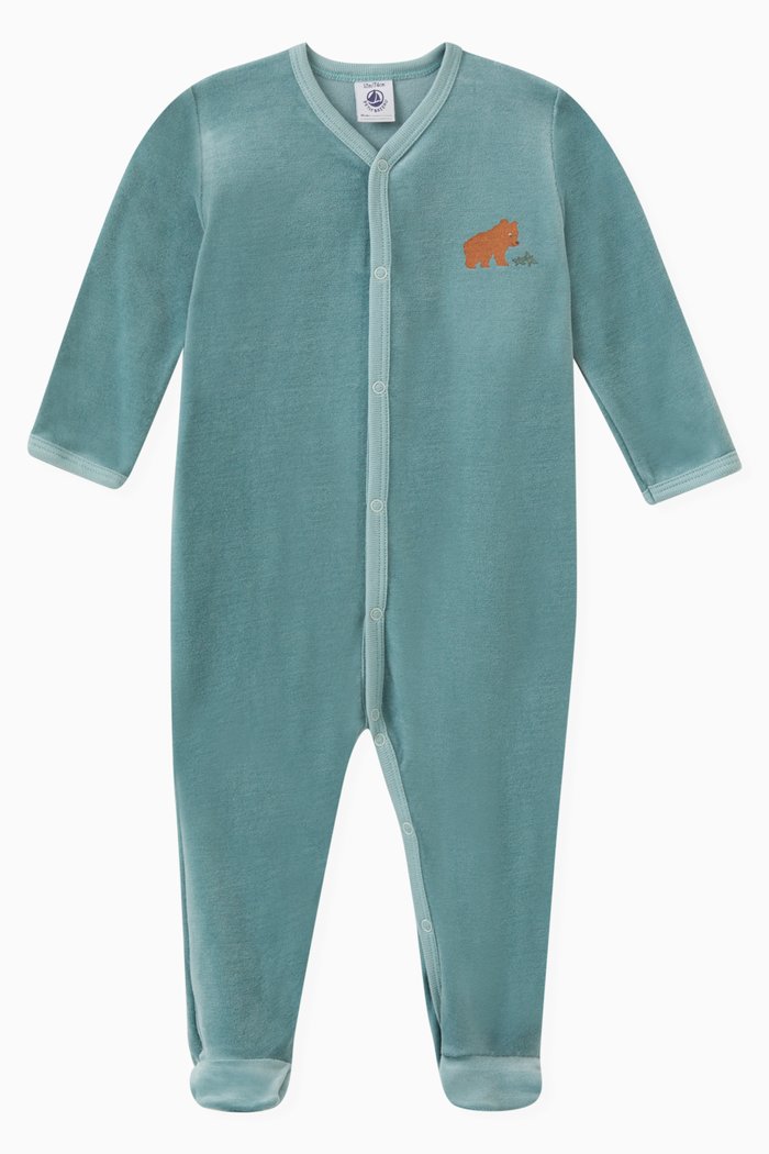 

Bear Print Sleepsuit in Velour, Green