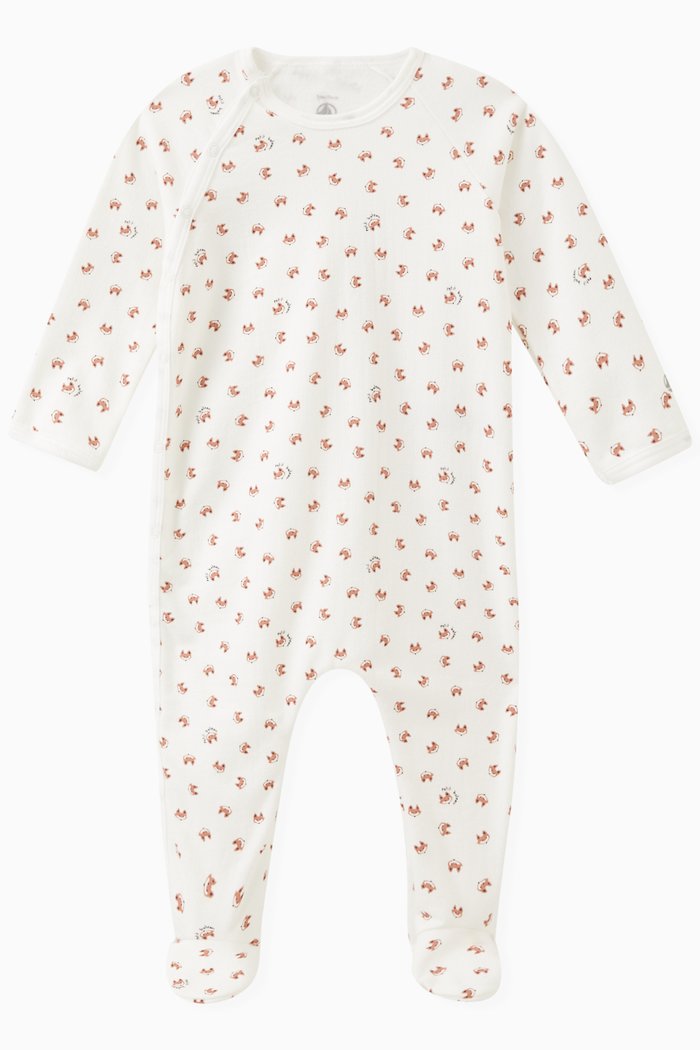 

Fox Print Fleece Sleepsuit in Cotton, Multicolour