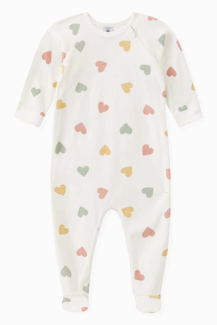 

Heart Print Sleepsuit in Velour, Multicolour