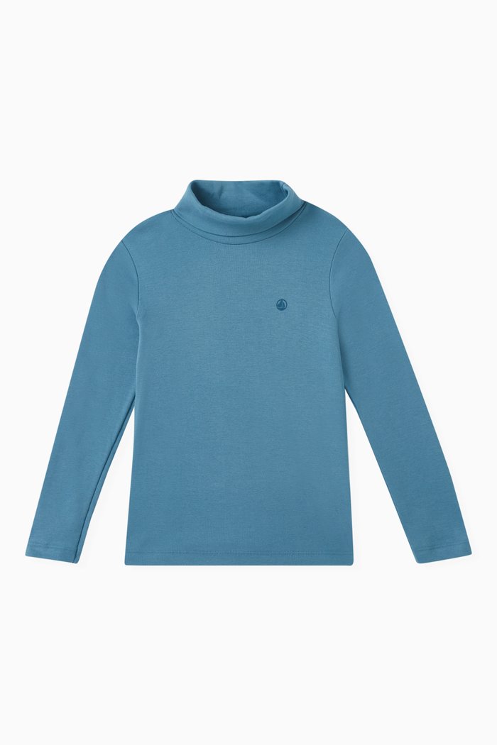 Polo Neck Top in Cotton, Blue
