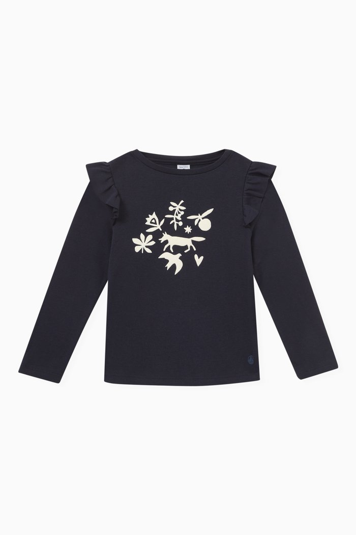 

Animal Print Long Sleeved Top in Cotton, Blue