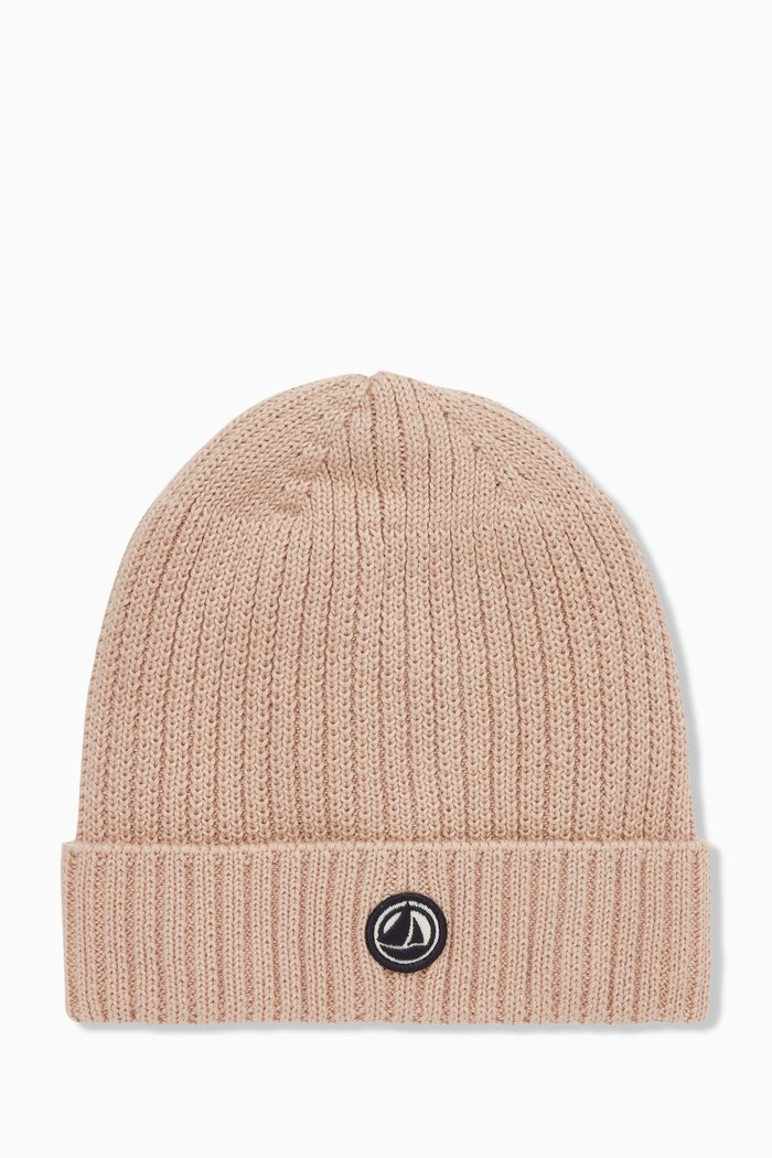 

Embroidered Logo Knit Hat in Organic Cotton, Pink