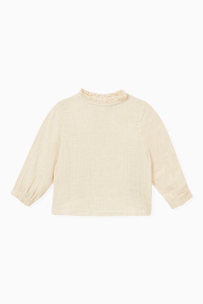 

Long-Sleeved Blouse in Cotton Gauze, Neutral