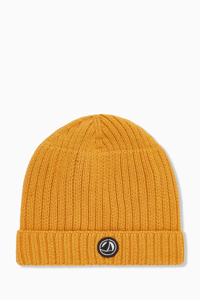 

Embroidered Logo Knit Hat in Organic Cotton, Yellow