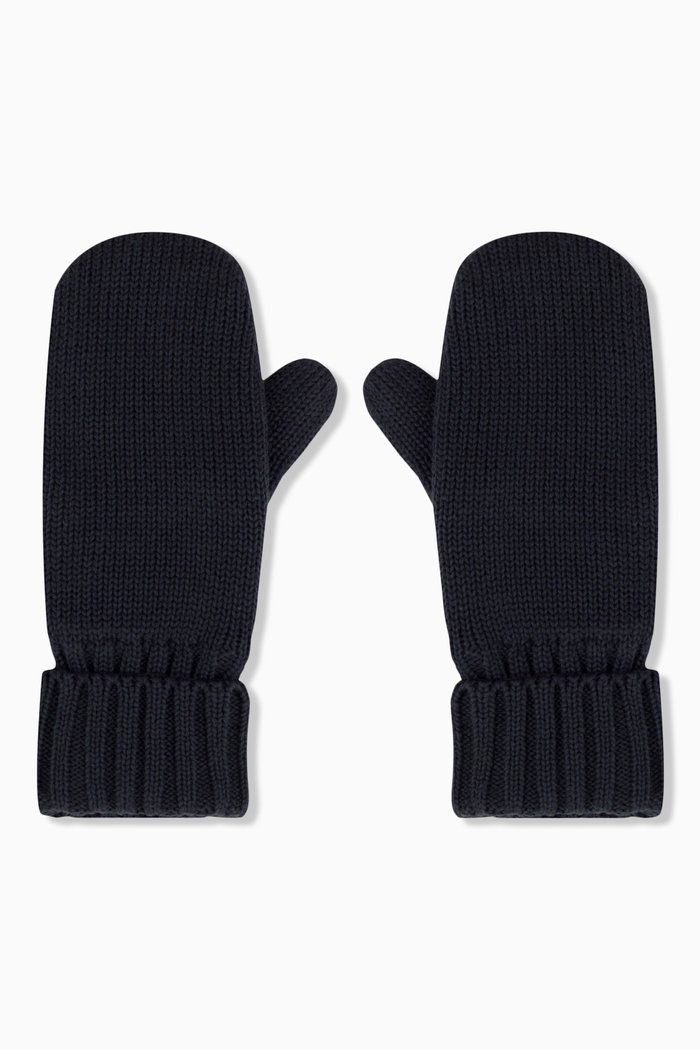 

Fleece-Lined Knitted Mittens in Organic Cotton, Blue