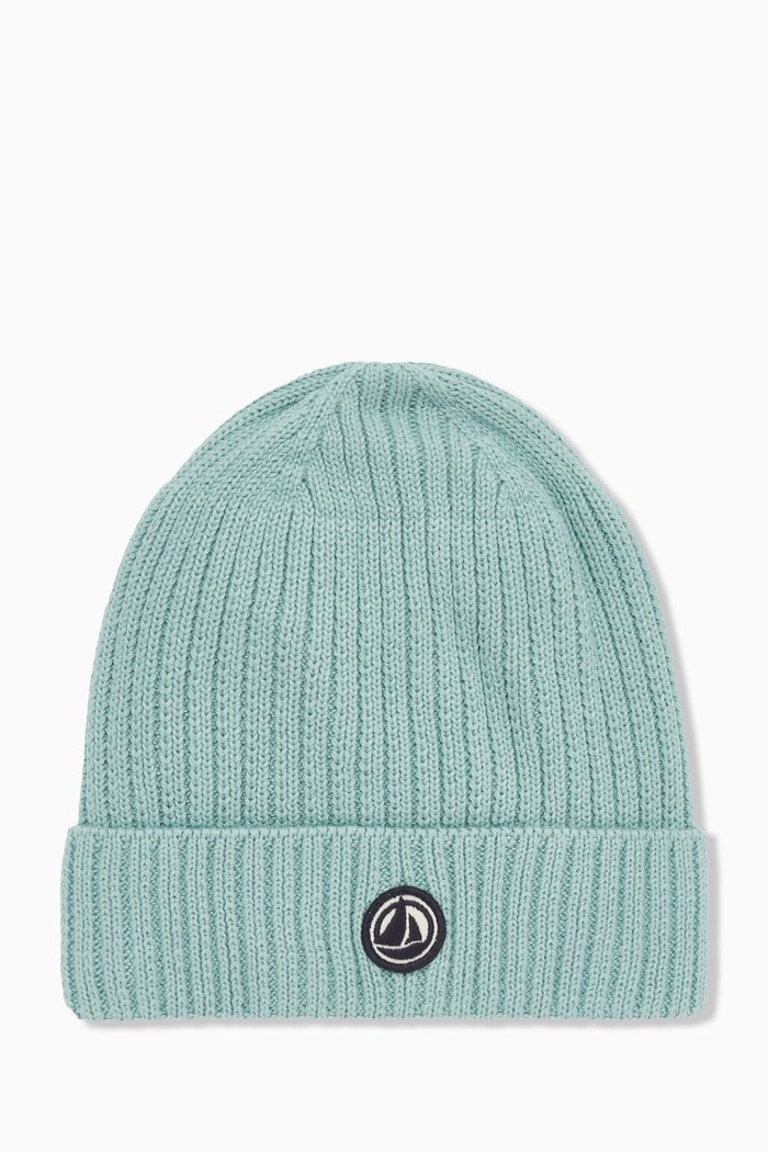 

Embroidered Logo Knit Hat in Organic Cotton, Green