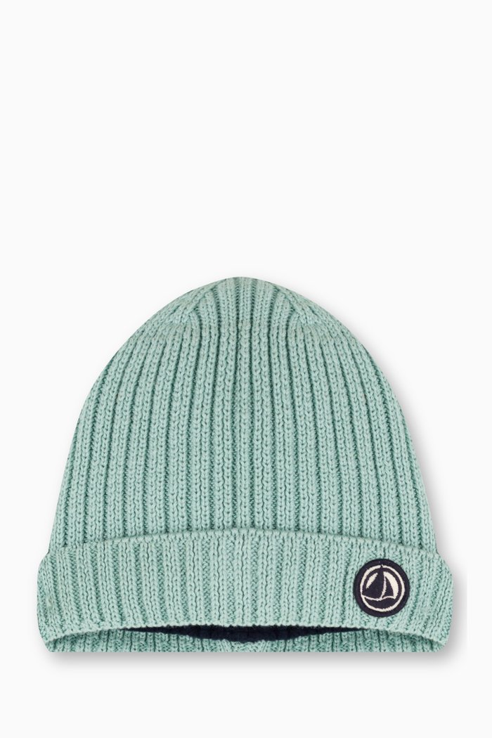 

Embroidered Logo Knit Hat in Organic Cotton, Green