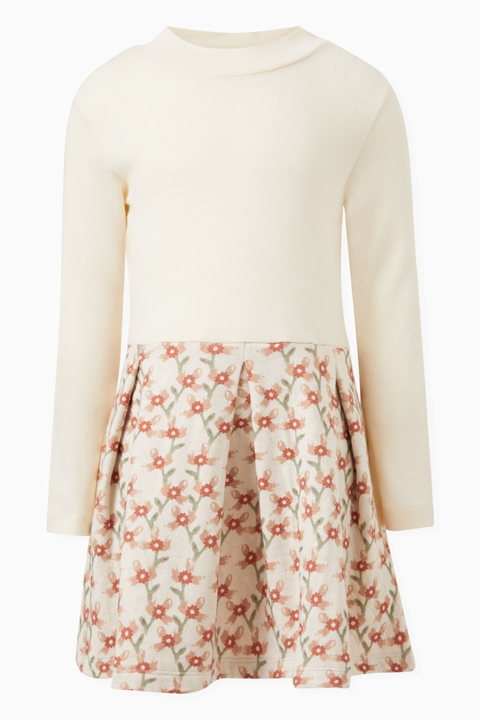 

Long Sleeved Printed Dress in Cotton, Multicolour