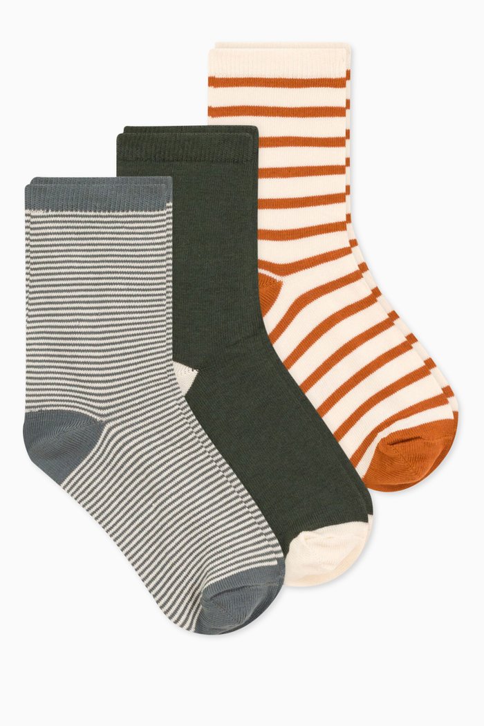 Pinstriped Socks in Cotton, Pack of Three, Multicolour