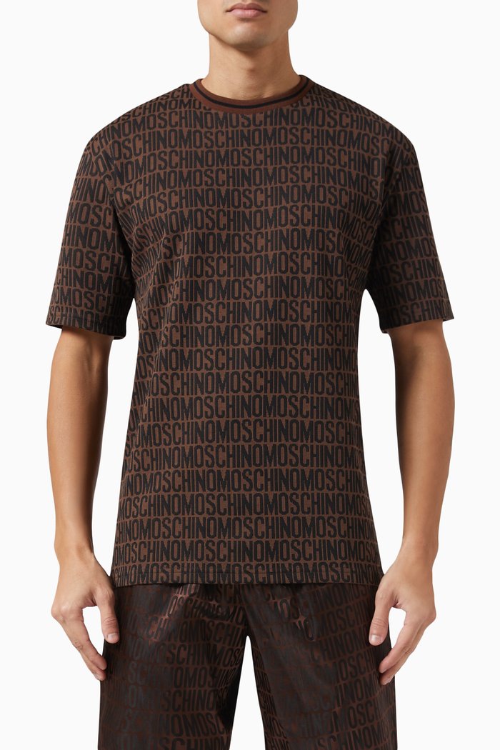 Logo Jacquard T-shirt in Cotton-blend Jersey, Brown