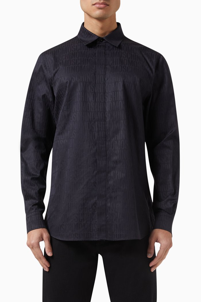 

Logo Jacquard Shirt in Cotton Poplin, Black