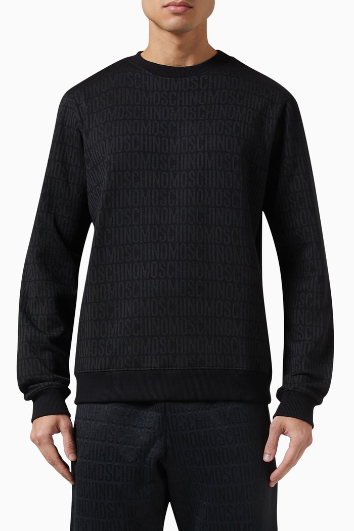 

Logo Jacquard Sweatshirt in Cotton-blend Fleece, Black