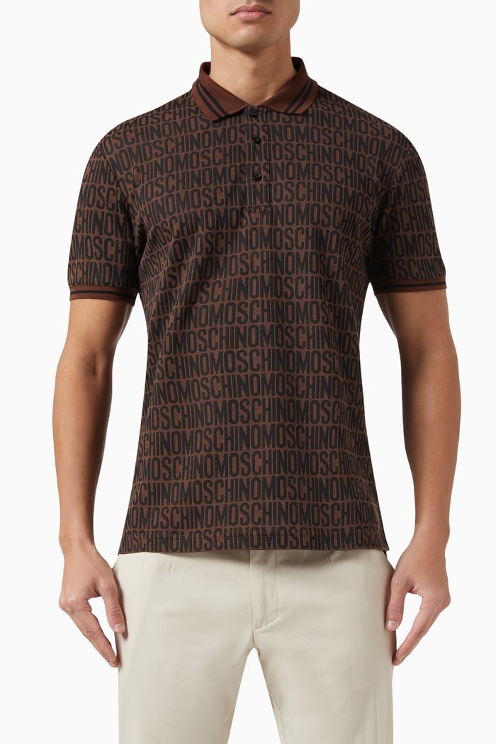 

Logo Jacquard Polo in Cotton-blend Jersey, Brown