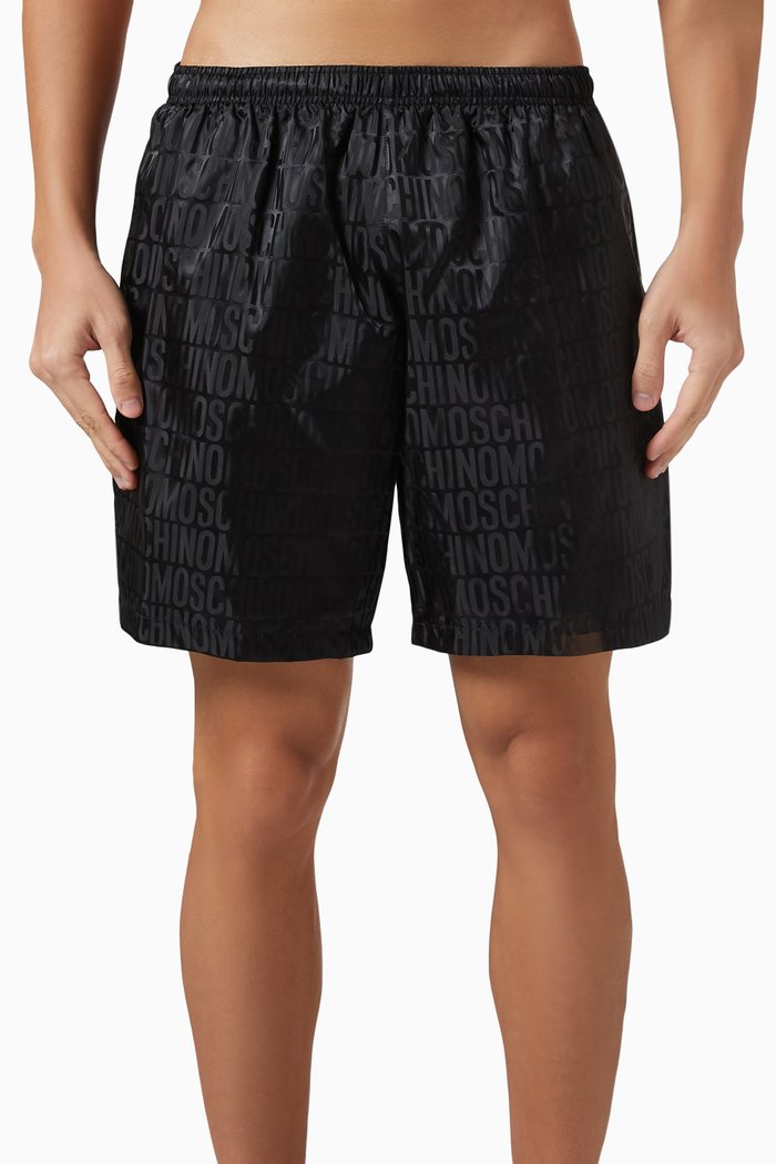 Logo Jacquard Swim Shorts in Nylon, Black