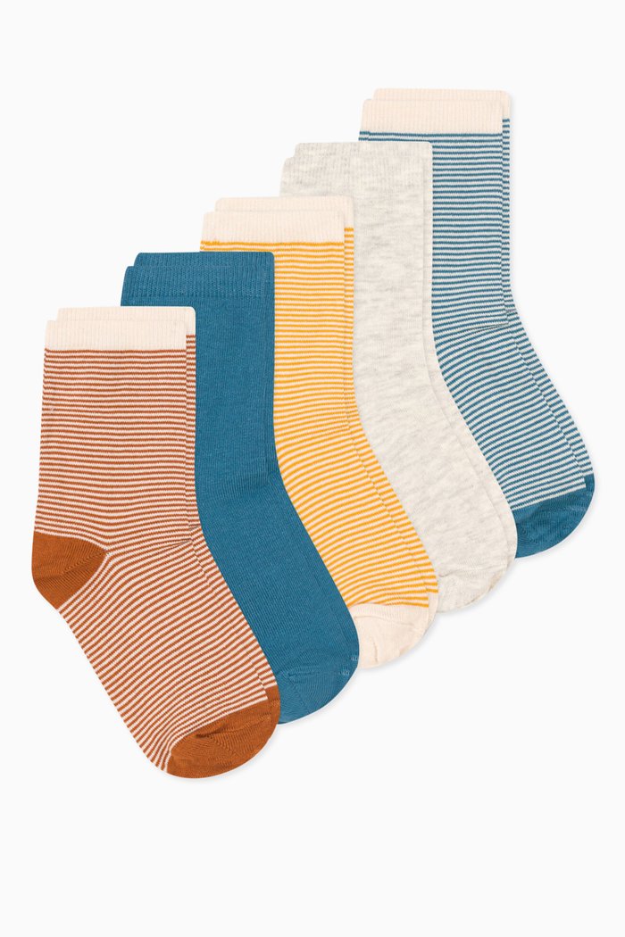 Pinstriped Socks, Pack of Five in Cotton, Multicolour