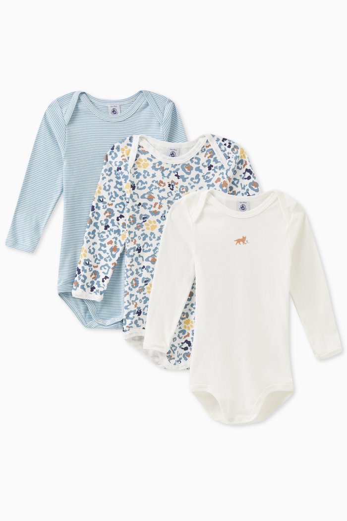 

Long Sleeved Bodysuits in Cotton, Pack of Three, Multicolour
