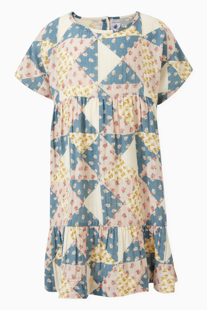 

Short Sleeved Patterned Dress in Cotton, Multicolour