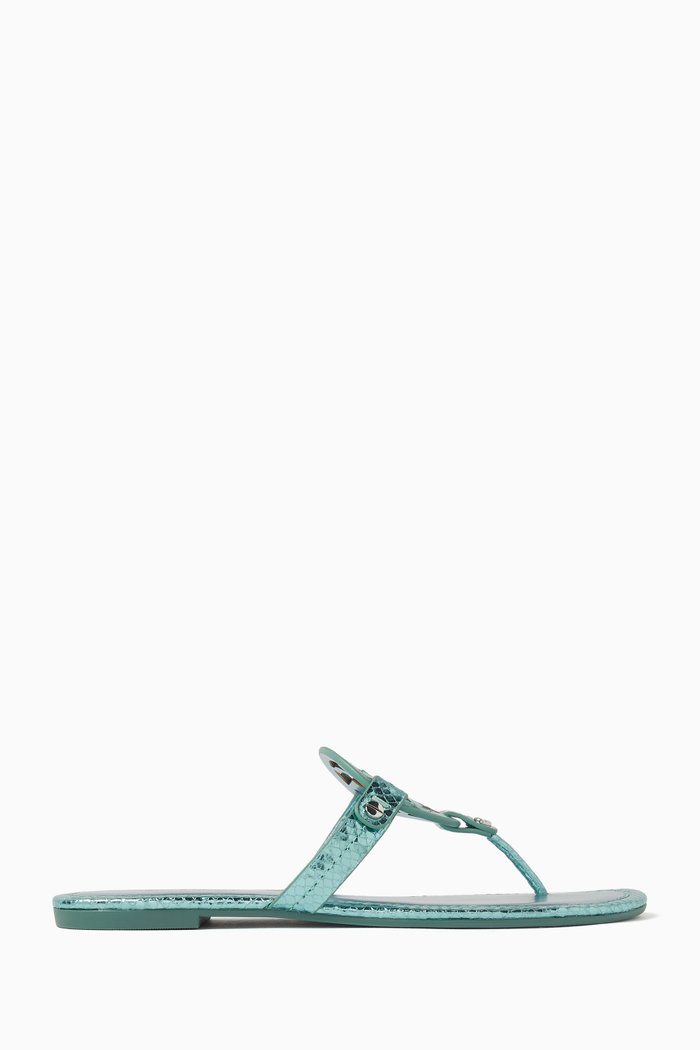 

Miller Sandals in Metallic Snake-embossed Leather, Green