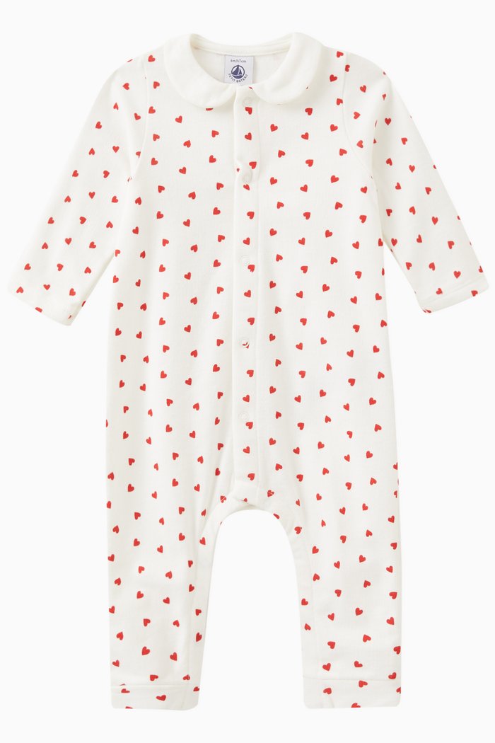 

Heart Print Fleece Jumpsuit in Cotton, Multicolour