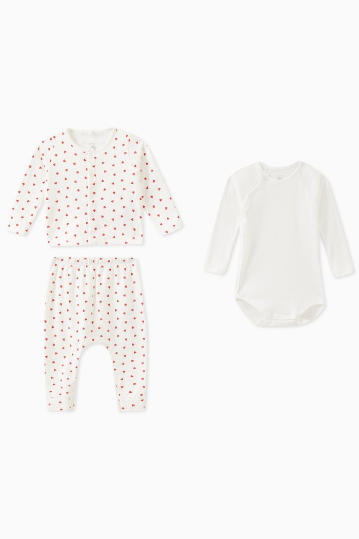 

Heart Patterned Fleece Outfit Set in Cotton, Multicolour