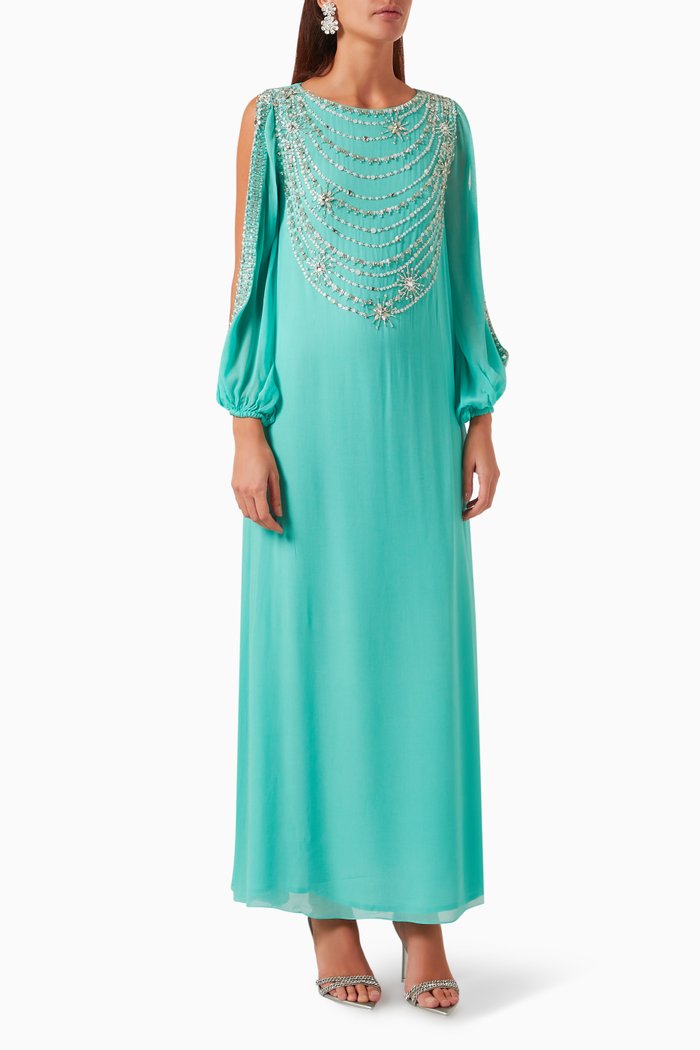 

Jewel Embellished Kaftan in Silk-georgette, Blue
