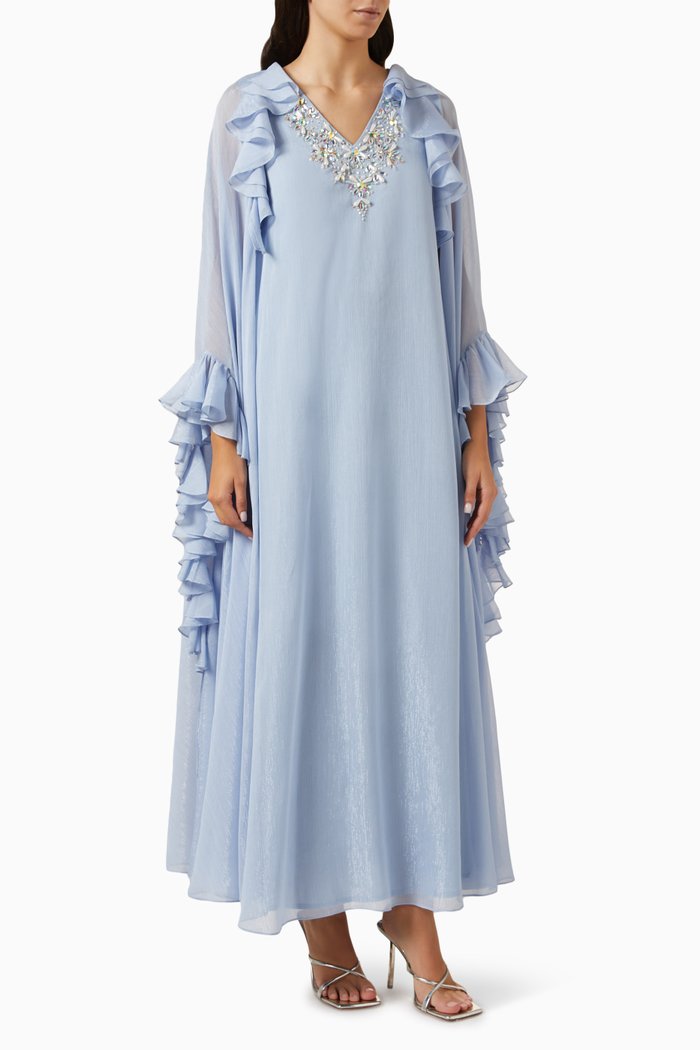 

Selena Embellished Kaftan in Crinkle-chiffon, Blue