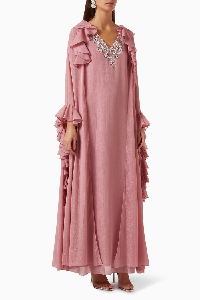 

Selena Embellished Kaftan in Crinkle-chiffon, Pink