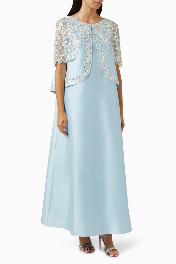 

Adriana Embellished Kaftan in Taffeta & Tulle, Blue