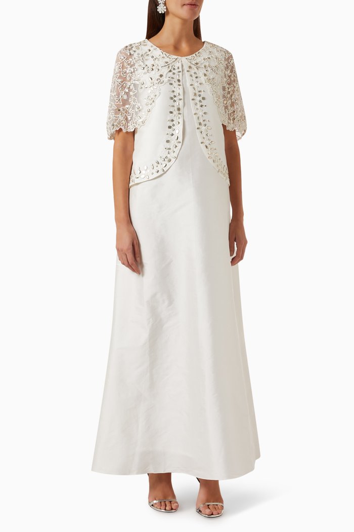 

Adriana Embellished Kaftan in Taffeta & Tulle, White