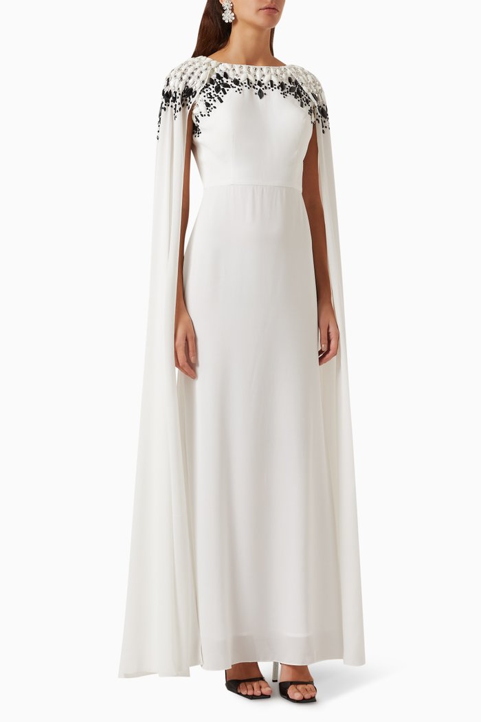 

Reya Embellished Gown in Poly-crepe, White