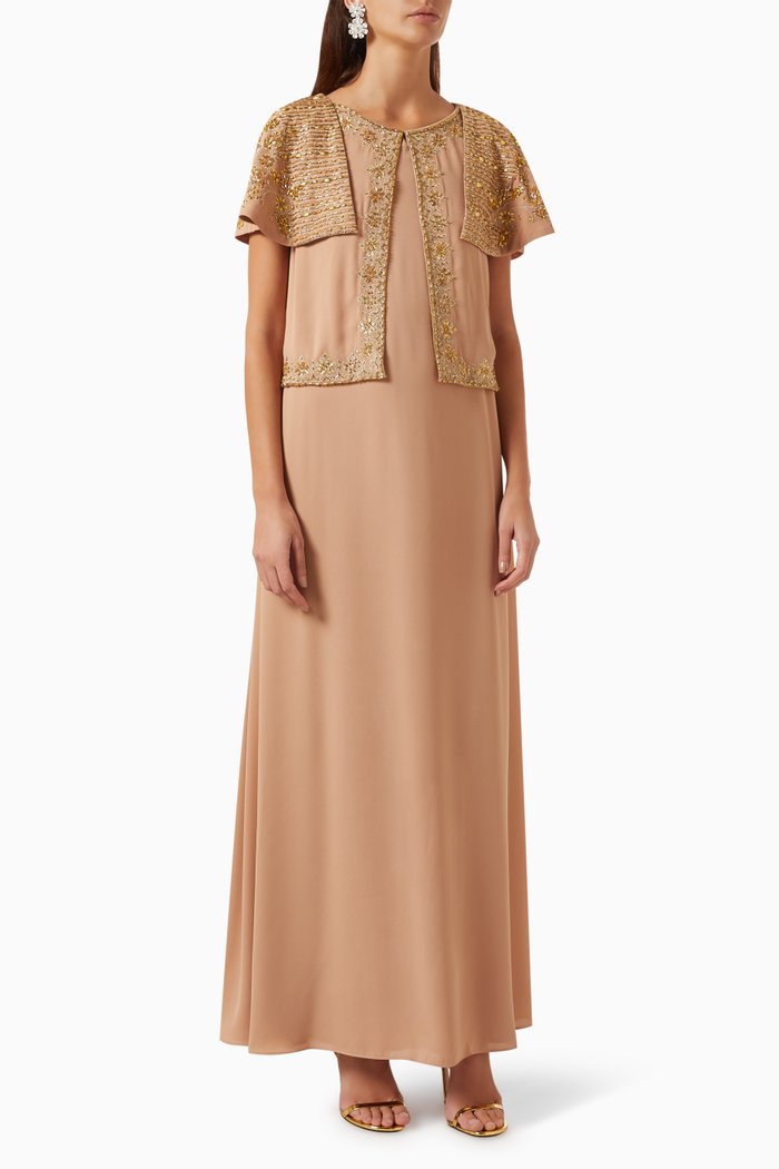 

Raya Embellished Kaftan in Poly-crepe, Neutral