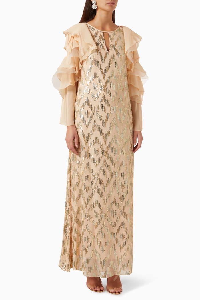 

Leila Ruffle Kaftan in Silk-georgette, Neutral
