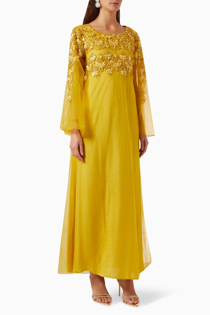 

Marquee Embellished Kaftan in Silk-tulle, Green