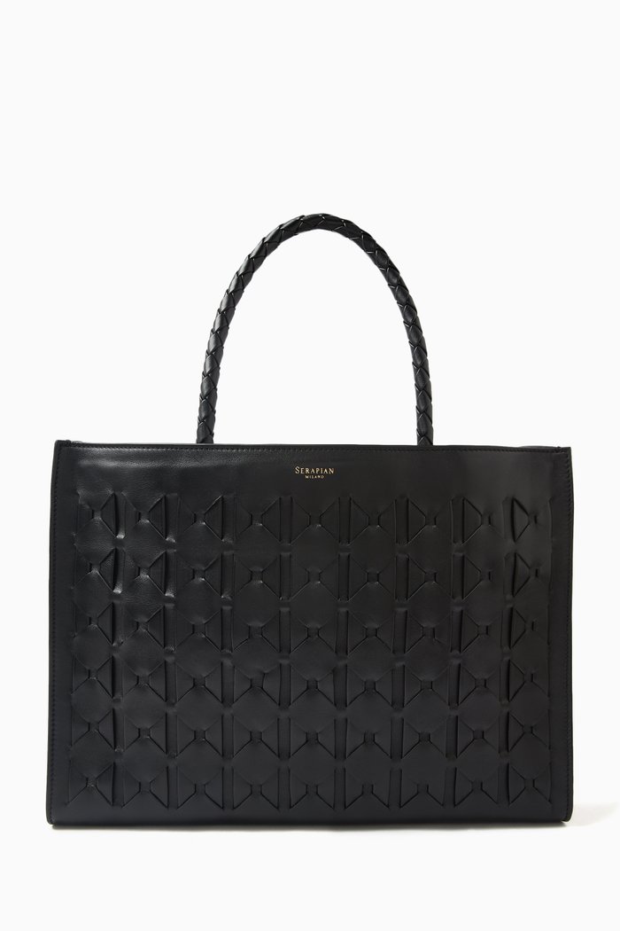 

1928 Soft Tote Bag in Mosaico Leather, Black