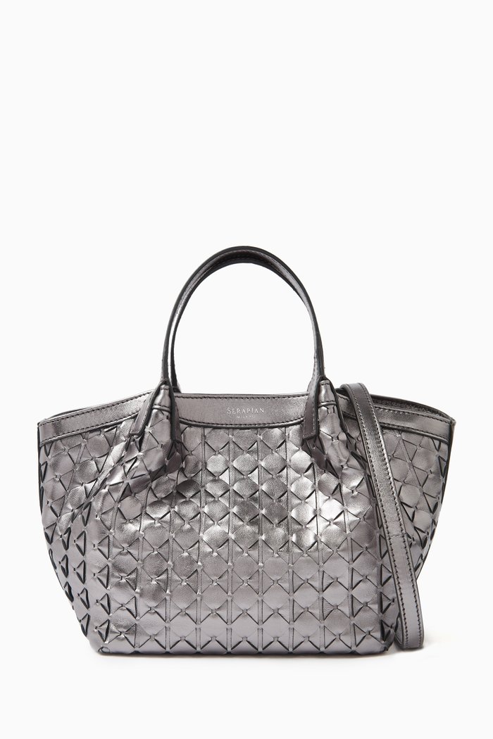 

Mini Secret Tote Bag In Mosaico Metallic Leather, Silver
