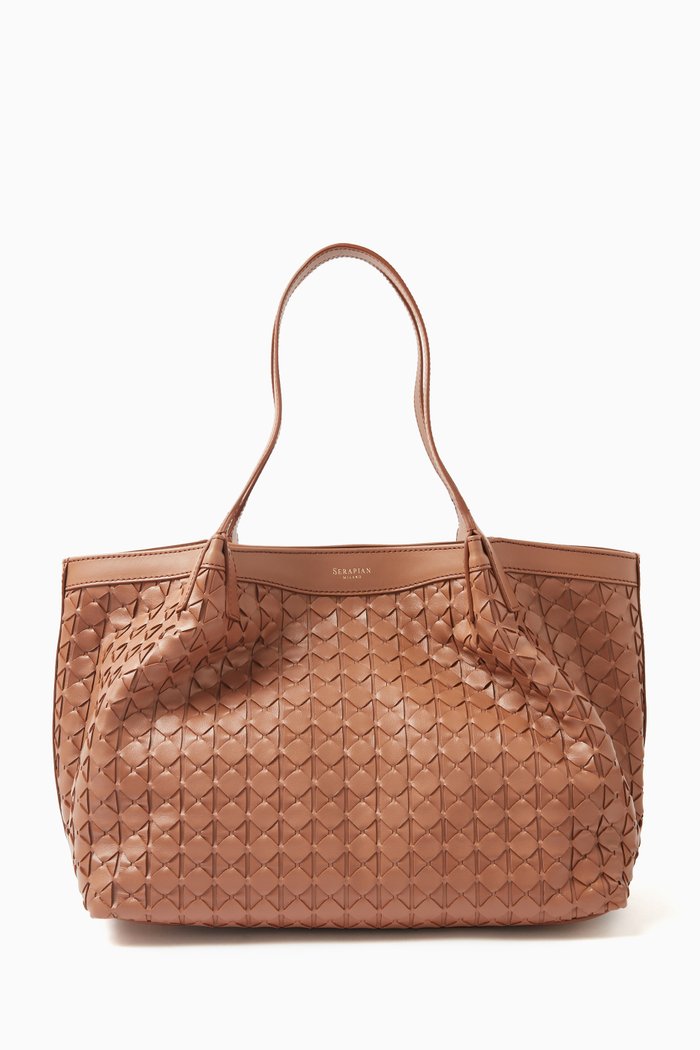 

Small Secret Tote Bag in Mosaico Leather, Brown