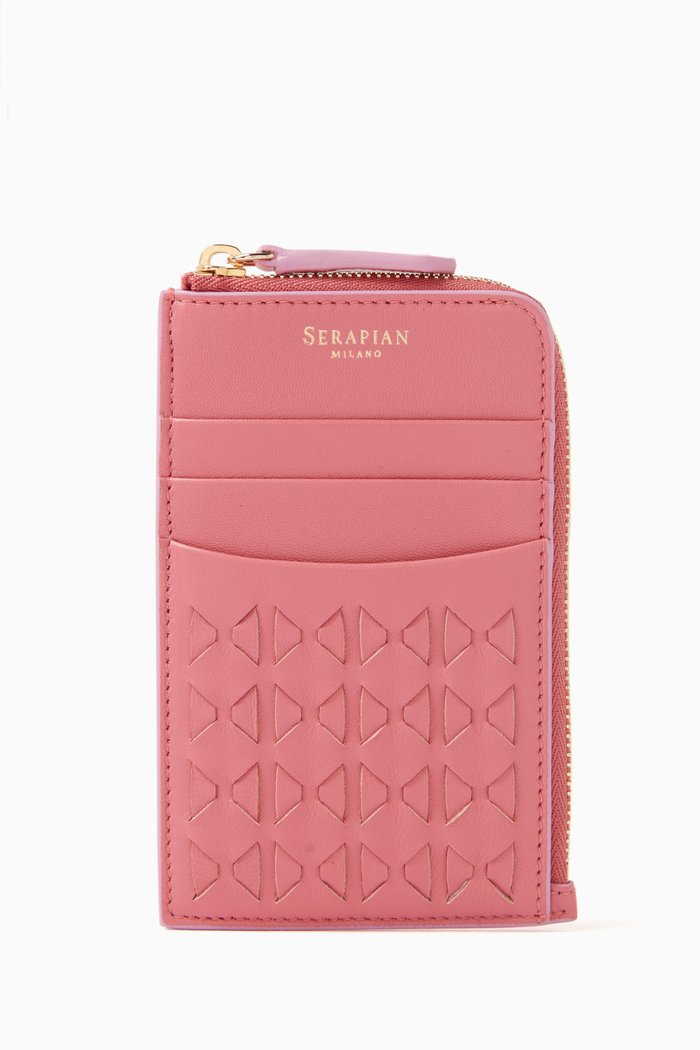 Zip Card Case in Mosaico Leather, Pink