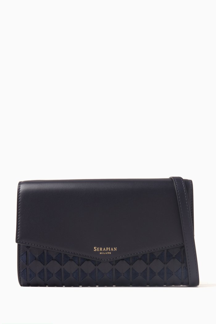 

Pochette Bag with Mirror in Leather, Blue