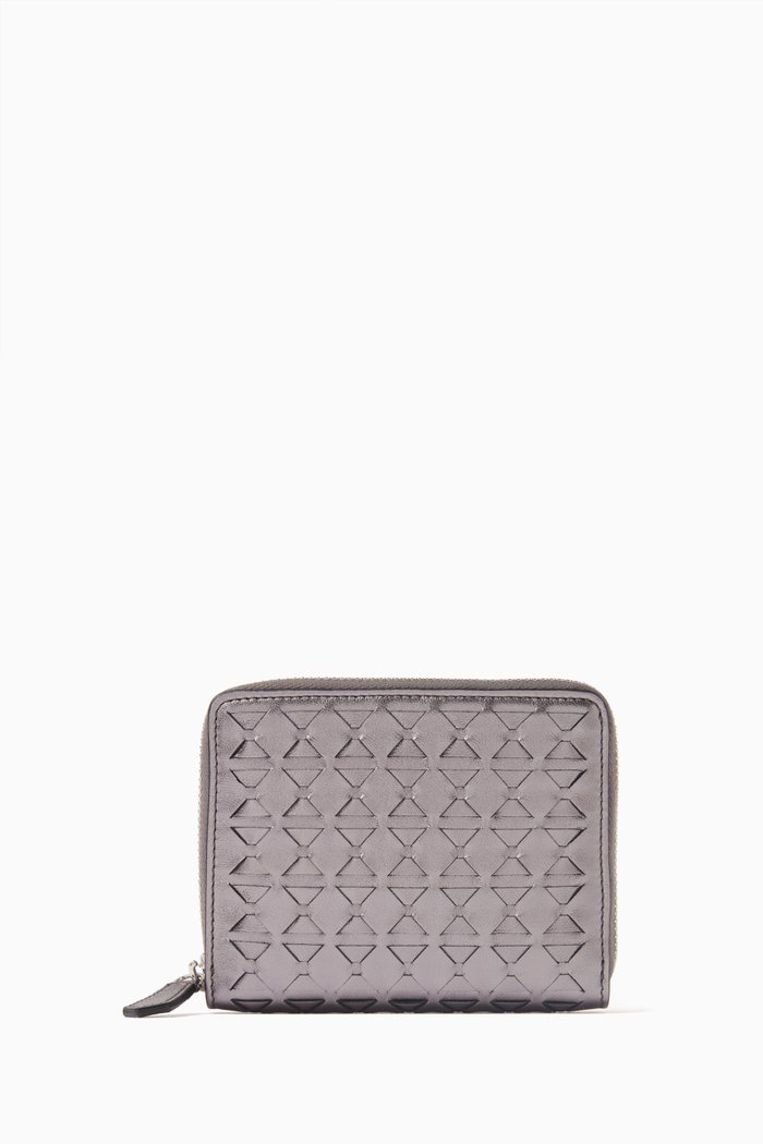 

Mini Zip Wallet in Mosaico Leather, Silver