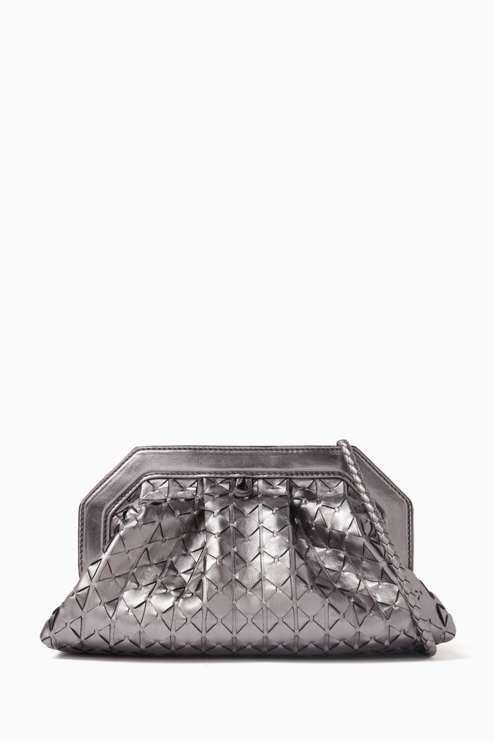 

Secret Clutch Bag in Mosaico Leather, Silver