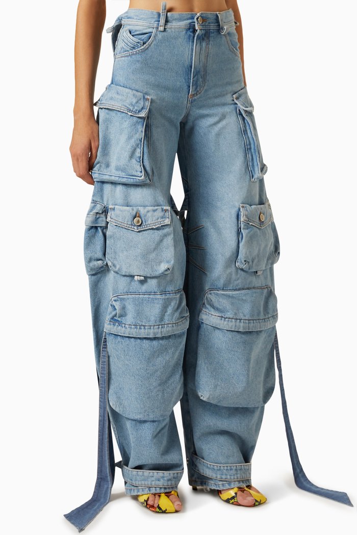 

Oversized Cut-out Cargo Pants in Cotton-canvas, Blue
